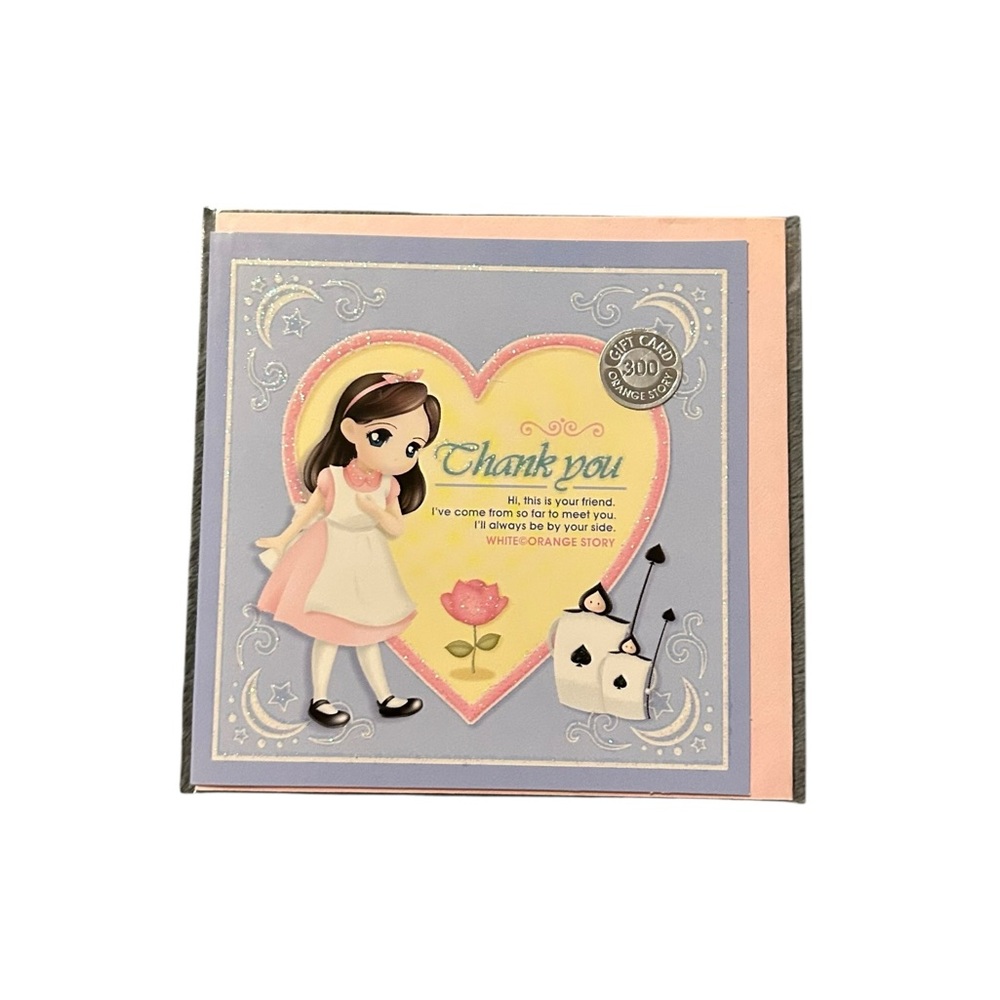 Vintage Orange Story Lovely White Alice Thank You Card Y2K Korean Stationary NWT